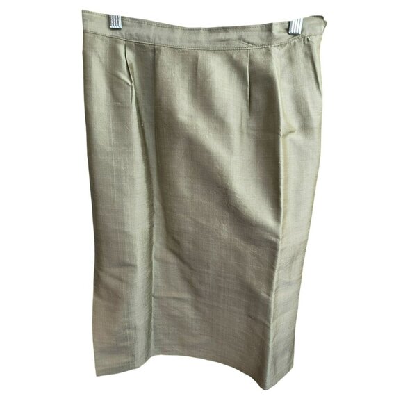 Vintage Meadow Avocado Green Raw Silk Pencil Skirt Handmade HS150 - Picture 1 of 7